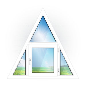 треугольное равнобедренное пластиковое окно в дом или коттедж