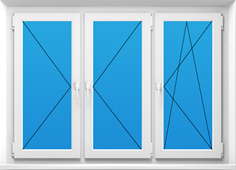 Пластиковое 3-х створчатое поворотно-откидное окно с тремя открывающимися створками в Ступино